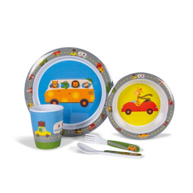 Set 4 pièces Animal Traffic KAMPA - vaisselle mélamine pour enfant spécial camping ou van