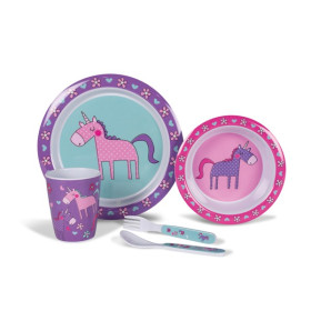 Set 4 pièces Unicorns KAMPA - vaisselle mélamine pour enfant au camping & van aménagé