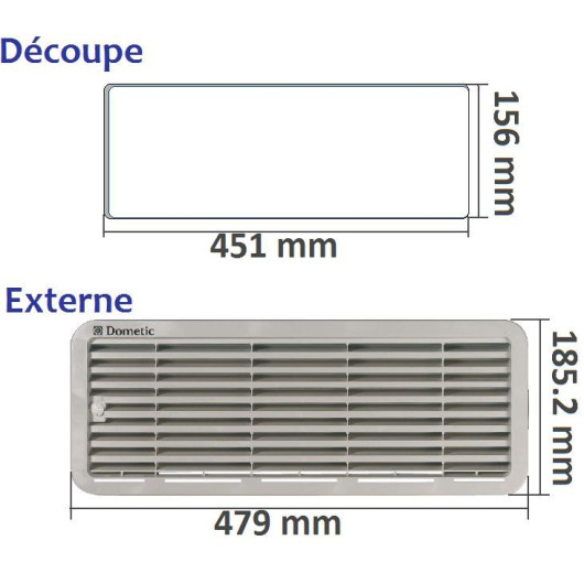 ABSFRD-VG-100 | LS100 DOMETIC - Grille de ventilation haut pour frigo à absorption de camping-car - dimensions
