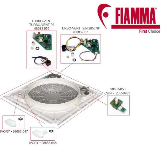Pièces détachées et carte électronique avec commande pour FIAMMA Turbo Vent.