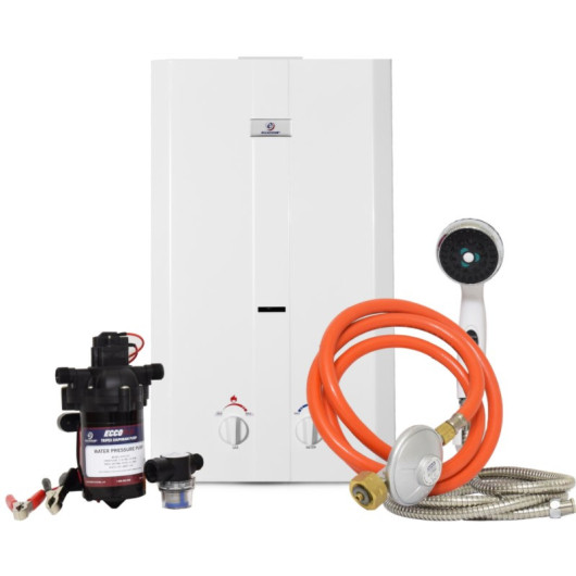 Kit chauffe-eau CE-10 avec douche & pompe ECCOTEMP - boiler instantané gaz  nomade - H2R Equipements