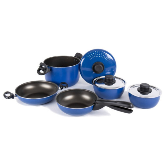 Batterie de cuisine 9 pièces bleue/noire CAMP4 - matériel cuisson camping, van & bateau