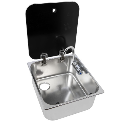Evier + robinet avec couvercle 352 x 322 NAYY LOAD - évier inox pour cuisine  de van, fourgon & bateau - H2R Equipements