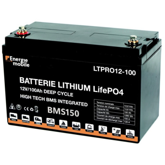 Batterie Energie Mobile LTPRO 12 V 100 A BMS - Energie en van