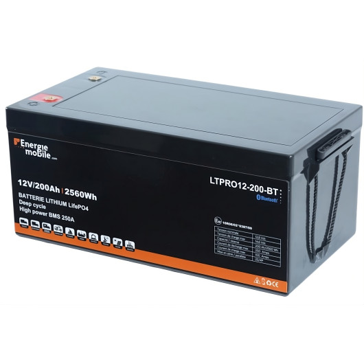 Batterie lithium LiFePO4 haute capacité 200 Ah 2560Wh, par ENERGIE MOBILE, idéale pour le stockage d'énergie