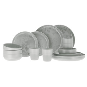 Set vaisselle 16 pièces Palma TRAVELLIFE - pack vaisselle complet en mélamine pour camping-car, bateau & camping - gris clair