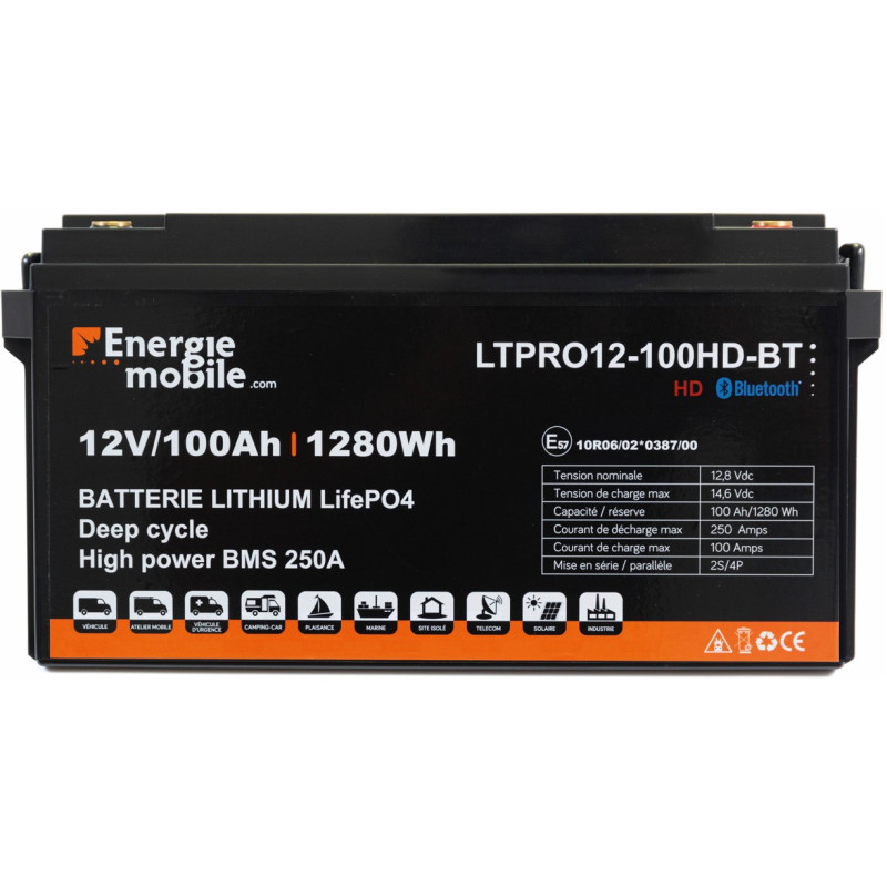 Batterie au lithium 12 V 100 Ah LiFePO4, coupure basse température et BMS  100 A intégré.
