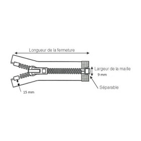 YKK Fermeture injecté 9 mm chaine 10 mm
