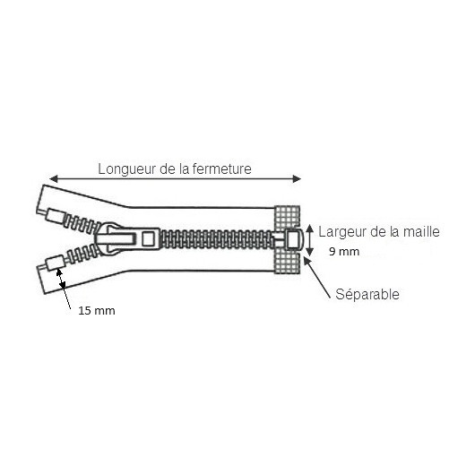 YKK Fermeture injectée 9 mm chaine 10 mm