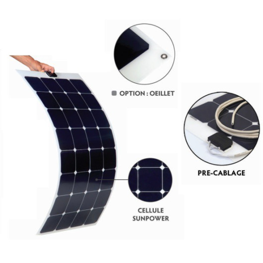 Grand panneau solaire souple et  flexible 235W cellules SUNPOWER black.