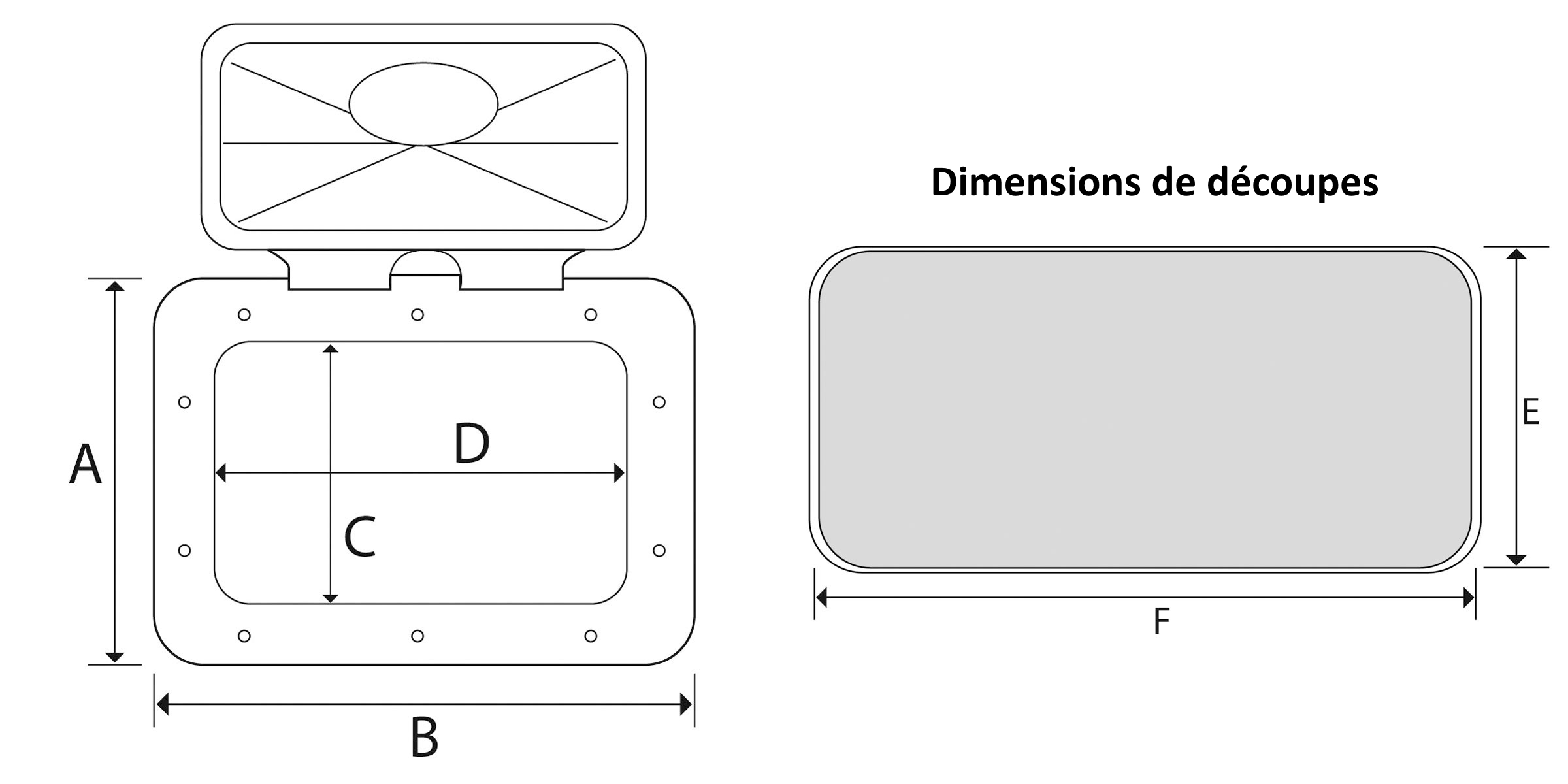 Dimensions des trappes d'accès Trem Classic étanche sans verrou