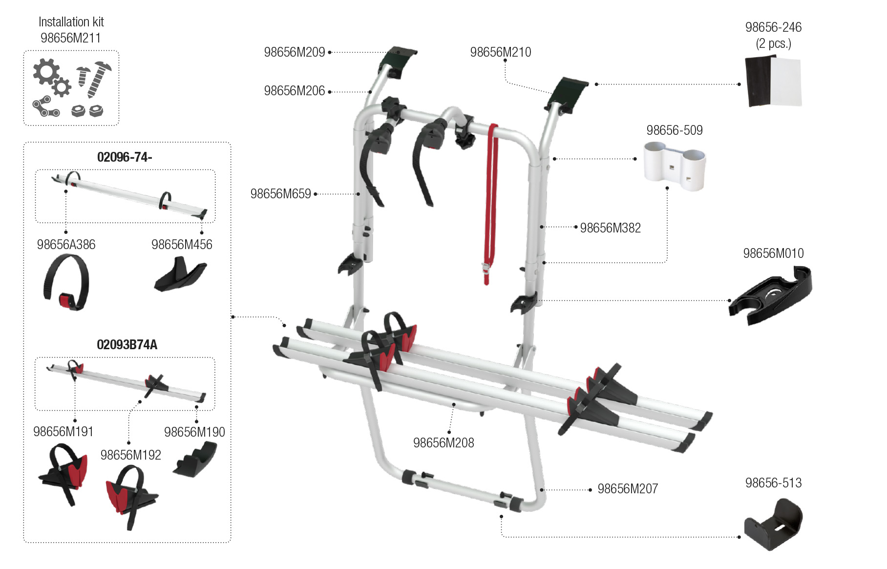 Vue éclatée du porte-vélos van aménagé Fiamma Carry Bike Trafic D