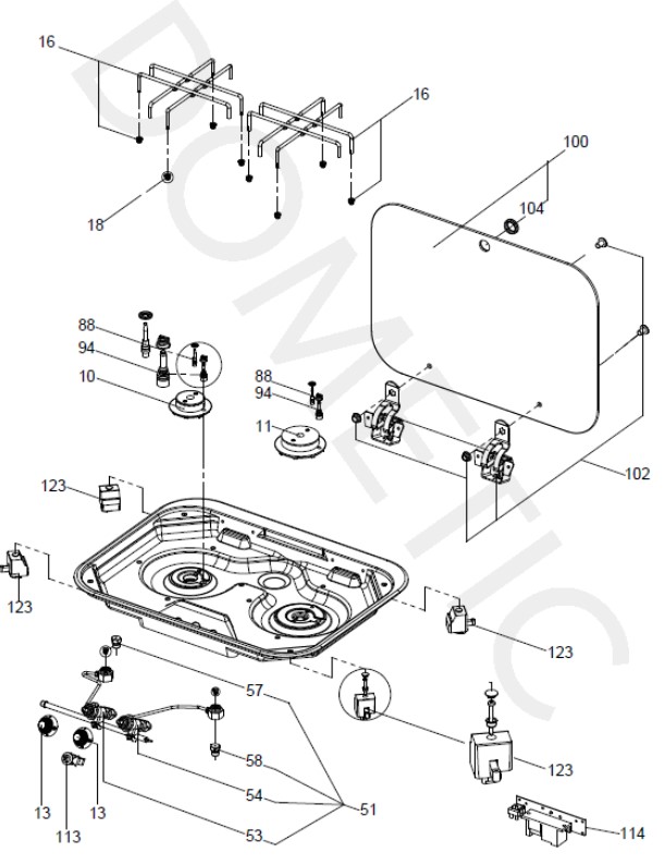 Eclaté du PI8022 de DOMETIC - Réchaud gaz 2 feux à couvercle en verre van, fourgon ,caravane et camping-car