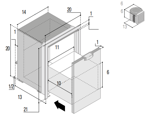 Dimensions encastrement frigo Vitrifrigo C42DWL
